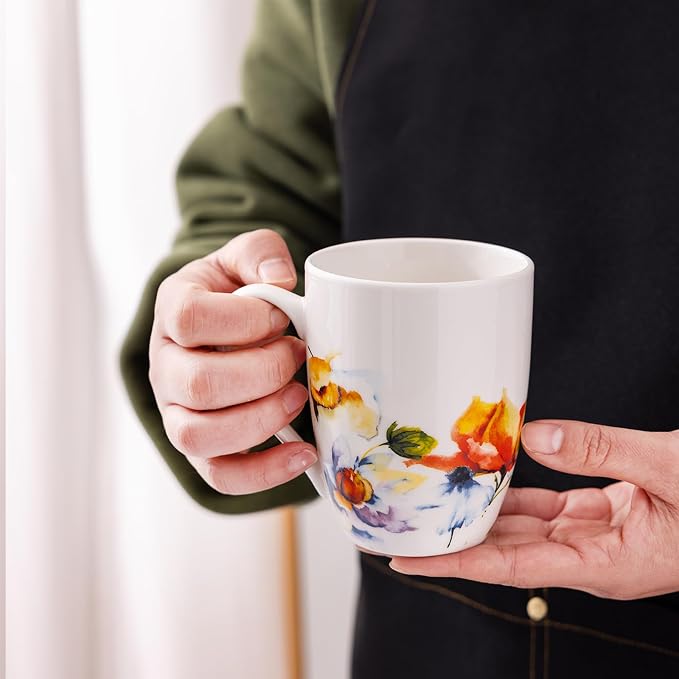 GBhome 12oz Coffee Mugs Set fo 6, Ceramic Coffee Mugs with Decaled Flowers for Man Woman Mom Dad, Light Weight Coffee Mugs Set for Latte/Cappuccino/Cocoa/Milk, Dishwasher & Microwave Safe - Image 5