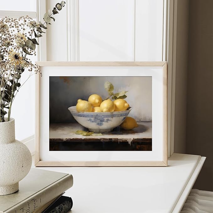 XOCUUI Farmhouse Still Life Picture Living Room Warm Moody Muted Yellow Lemon Oil Painting Art Deco Wall Art For Kitchen Rustic Vintage Decor For Bedroom Antique French Poster 11 X 14 Unframe - Image 3