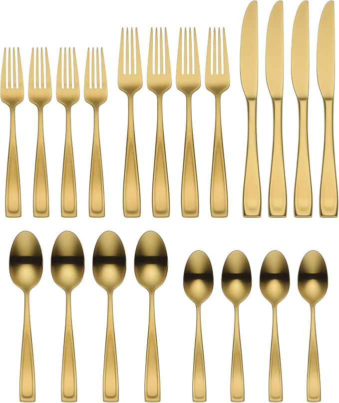 Oneida Moda Gold Satin 20-Piece 18/10 Silverware Set for 4, Flatware | satin finish, dishwasher safe | includes knives, forks, and spoons | heavy duty, cutlery set for kitchen and dining, utensils - Image 2