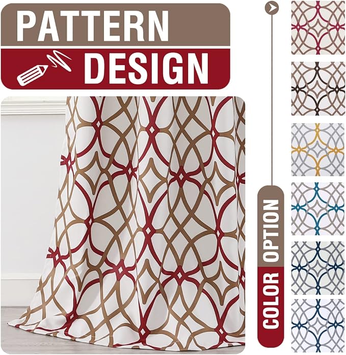 H.VERSAILTEX Blackout Curtains Printed Design 63 Inch Length 2 Panels Set Thermal Insulated Curtains for Bedroom Living Room Geometric Modern Grommet Window Drapes - Taupe and Red - Image 5