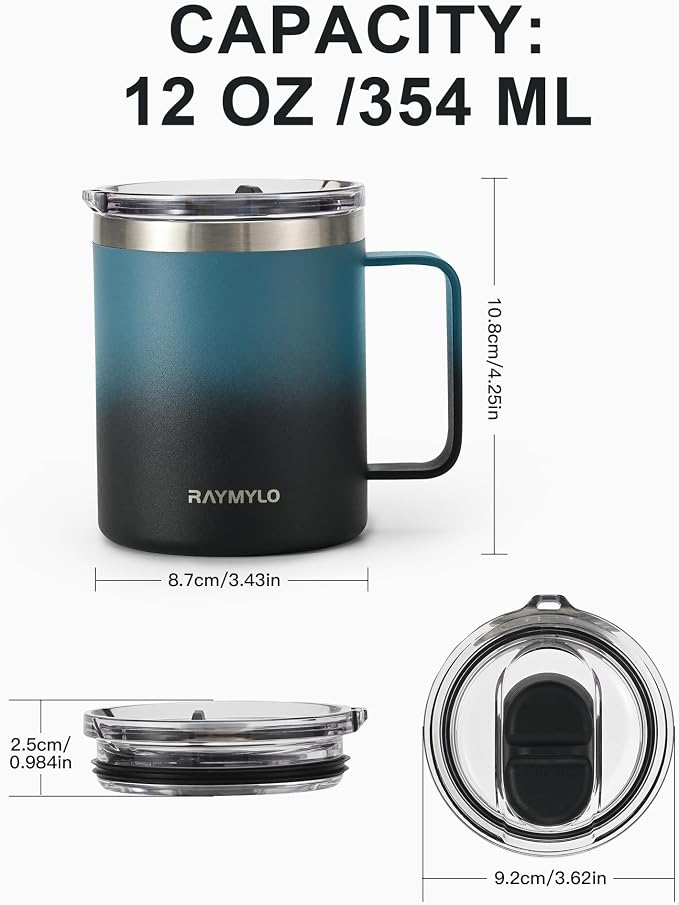 RAYMYLO Insulated Coffee Mug 12 oz, Spill-Proof & Detachable Slider Lid | Double Wall Stainless Steel with Thorough Clean Lid & Handle, Cold for 9 Hrs, Suitable for Camp Home Office - Image 6