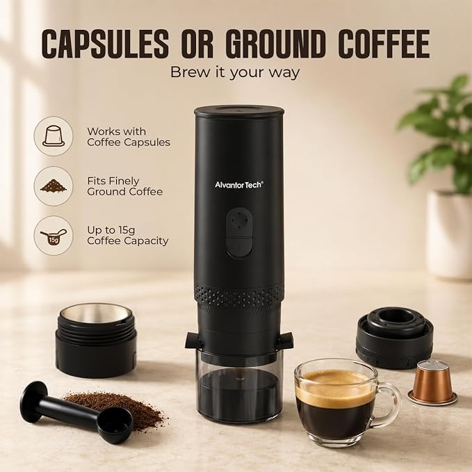 Portable Electric Espresso Machine, Mini Self-Heating Travel Coffee Maker for Ground Coffee & NS Capsules, Ideal for Camping, RV, Hiking & Office - Image 4