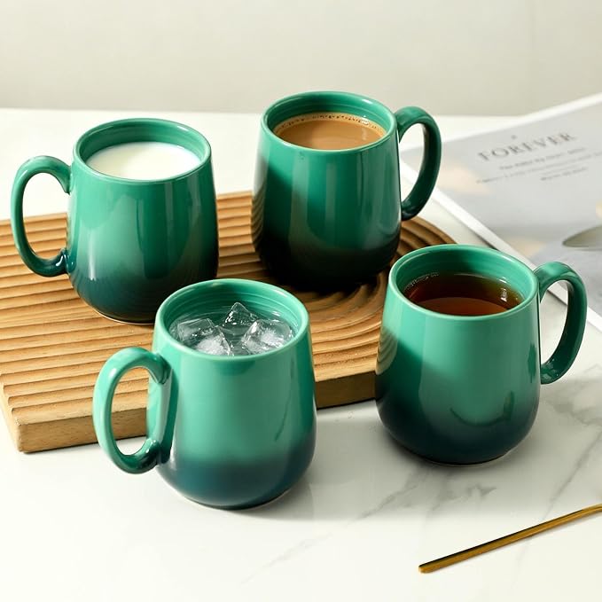 HASENSE 15oz Ceramic Mug Set of 4, Green Ombre Coffee Cups with Handle – Microwave & Dishwasher Safe Large Cappuccino Latte Tea Mugs, Housewarming Gift Idea - Image 5