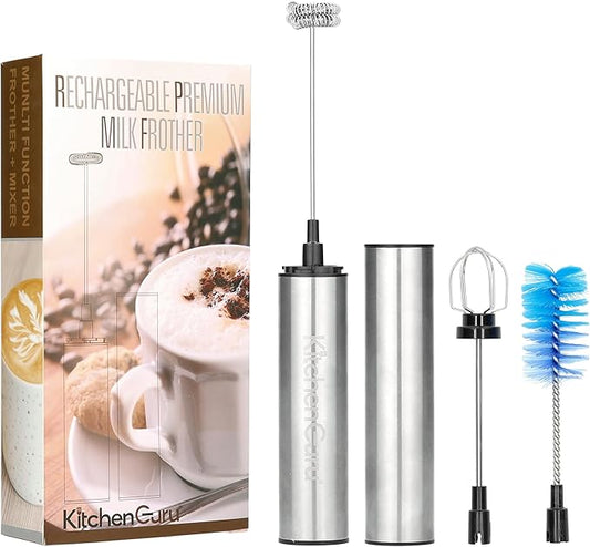 Levare Milk Frother Handheld Rechargeable - Electric Frother with 3 Whisk Attachments - High Speed Milk Mixer Motor with USB-C Charging Port - Versatile Mixer for Cappuccino, Hot Chocolate, and Matcha