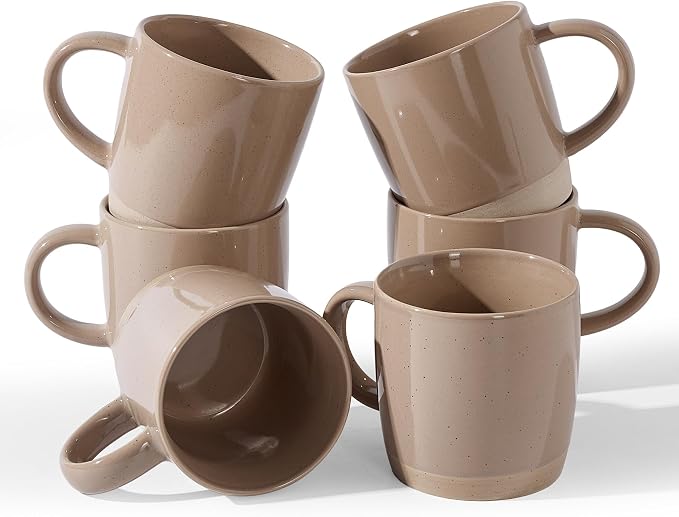 famiware Coffee Mugs for 6, 13 oz Mug Set, Dringking Cup with Handle for Coffee, Tea, Cocoa, Milk, Milkyway Serise, Cinnamon Brown by Famiware
