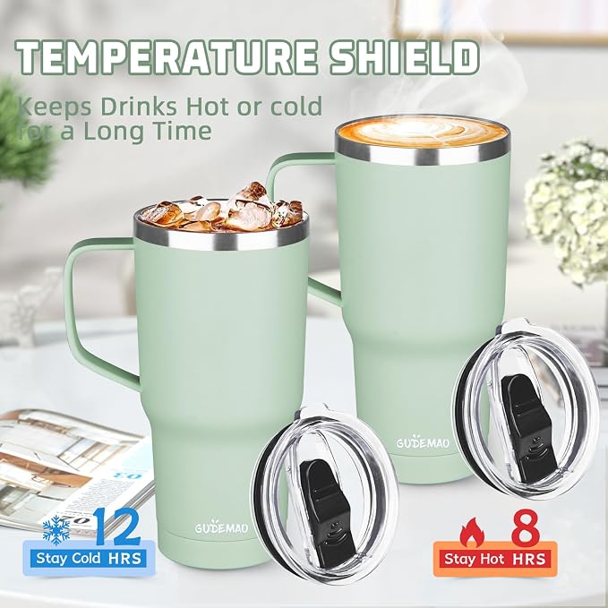 20 oz Insulated Coffee Mug with Ceramic Coating, Stainless Steel Travel Mug Tumbler with Handle Lid and Straw, Double Wall Leak-Proof Coffee Travel Mug Keeps Drink Hot and Cold (Matcha) - Image 4