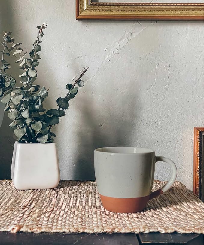 Mora Ceramic Large Latte Mug Set of 4, 16oz - Microwavable, Porcelain Coffee Cups With Big Handle - Modern, Boho, Unique Style For Any Kitchen. Microwave Safe Stoneware - Earl Grey - Image 5