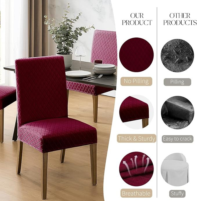 MOSAYT 100% Waterproof Dining Room Chair Covers Set of 6, Super Fit Stretch Jacquard Parson Chairs Slipcovers Removable Washable Chair Seat Protectors for Home, Kitchen, Banquet (Burgundy) - Image 4