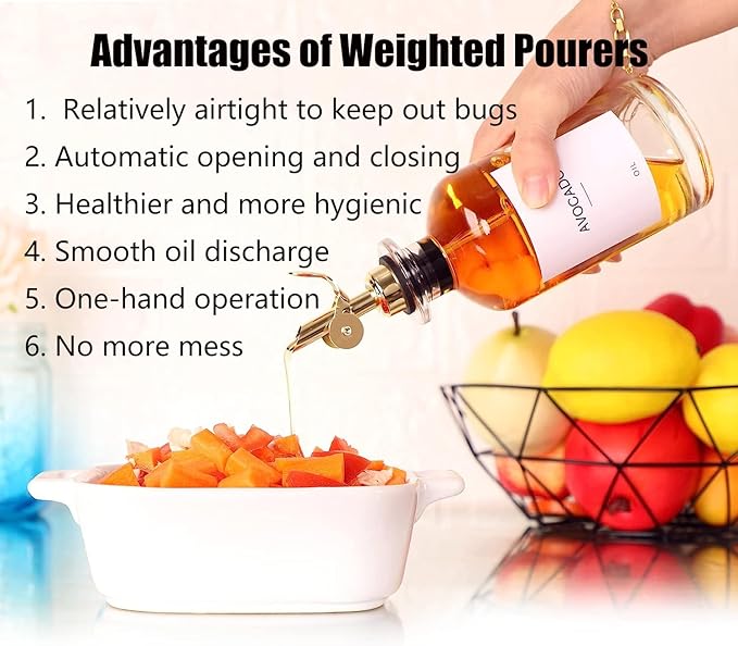 Pafusen 12 Pack Weighted Liquor Pour Spout, Auto Flip Olive Oil Dispenser Spout, Pour Spout for Liquor Bottles, Olive Oil Spout, Bottle Pourers for Alcohol Wine Syrup Home Bar Accessories Gold