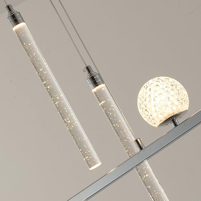 ORANOOR Modern LED Pendant Lights, Dimmable 47inch Silver LED Chandelier | Upgraded Chrome Linear Dining Room Hanging Light Fixtures, Kitchen Island Globe Pendant Lighting for Dining Table (4200lm) - Image 7