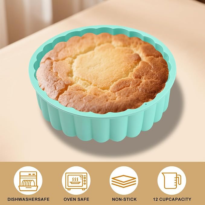 10 Inch Silicone Cake With 8 Inch Pan Set (2 Pack) - Nonstick Baking Mold for Pound Cake, Jello, Bread & Brownies, Dishwasher Safe, Blue - Image 4