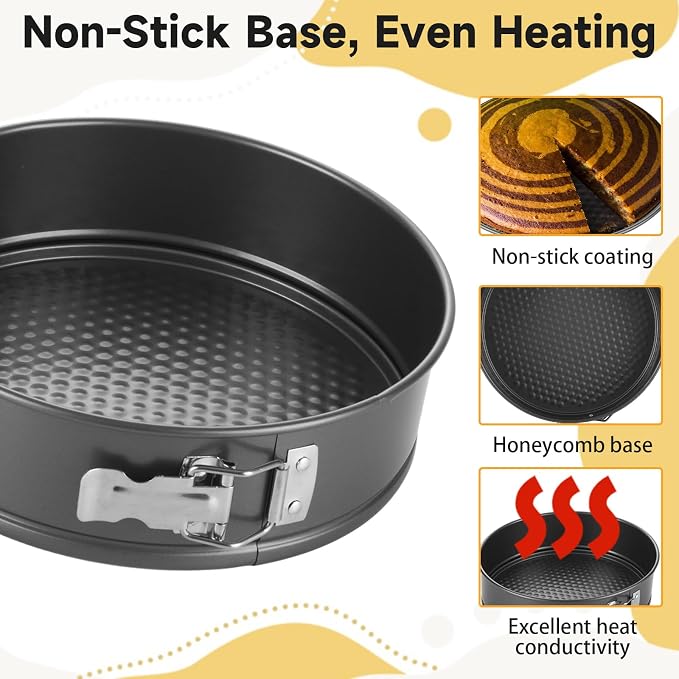 Acrux7 2 Pack 9 Inch Springform Cheesecake Pans with Removable Bottom, Latch and Lids, Round Nonstick Carbon Steel Cheese Cake Pan, Easy Release Spring Form Pan Bakeware for Baking, Oven Safe - Image 4