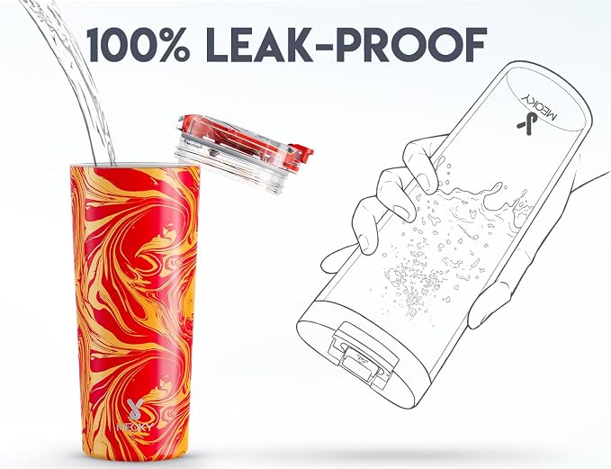 Meoky 24 oz Insulated Travel Coffee Mug: Leak Proof Lid, Lava Swirl | Stainless Steel Coffee Tumbler, Keeps Hot for 8 Hours or Cold for 24 Hours, Fits in Car Cup Holder, BPA Free - Image 5