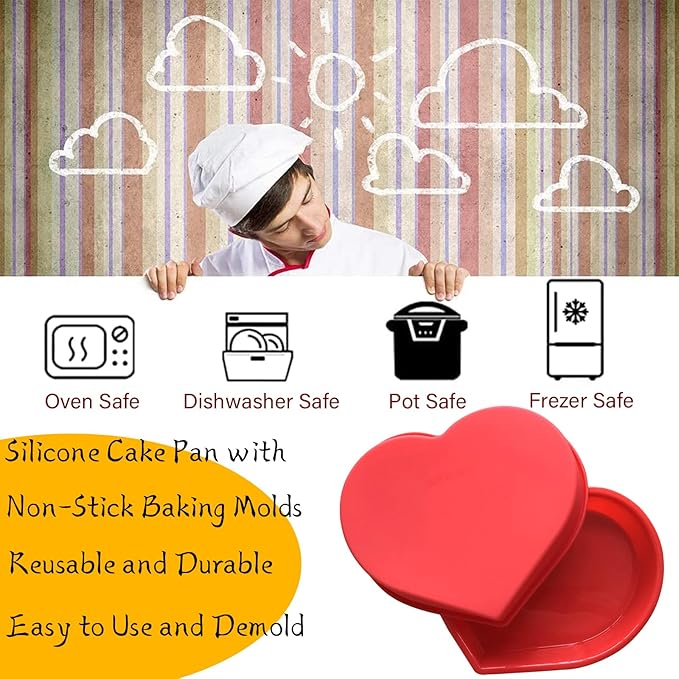 Heart Silicone Cake Pans - Non-Stick, Reusable Molds for Cheesecake, Brownies & More - Perfect for Valentine's Day (1 Pack)