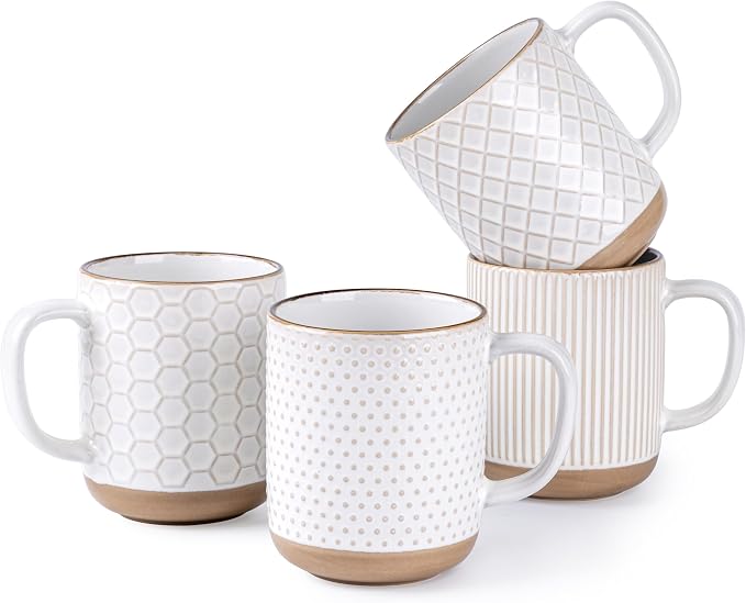 GBhome Large Coffee Mugs Set of 4, 16oz Handmade Stoneware Coffee Mugs Set with Large Handle for Cappuccino/Latte/Tea/Hot Cocoa, Dishwasher & Microwave Safe, Off White by GBhome