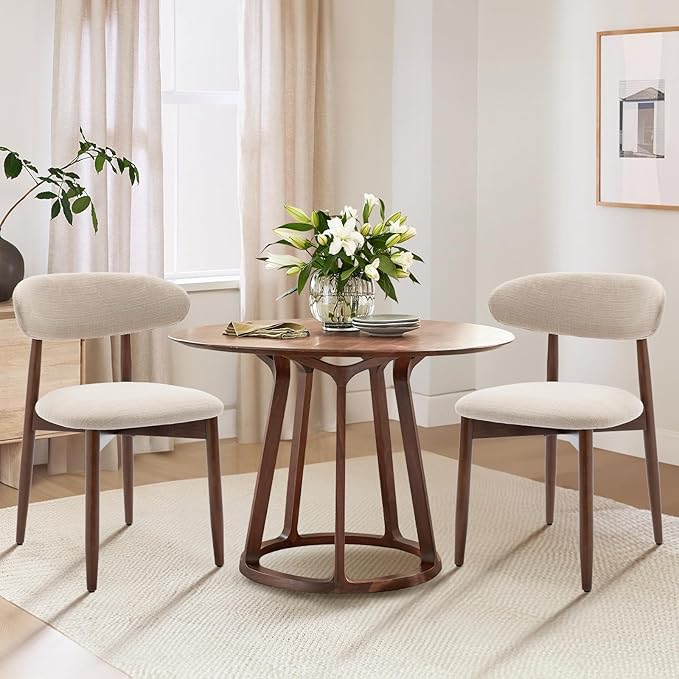 COLAMY Wooden Dining Chairs Set of 2, Modern Fabric Upholstered Kitchen Side Chairs, Farmhouse Dining Room Chair with Foot Pegs, Beige by COLAMYHOME
