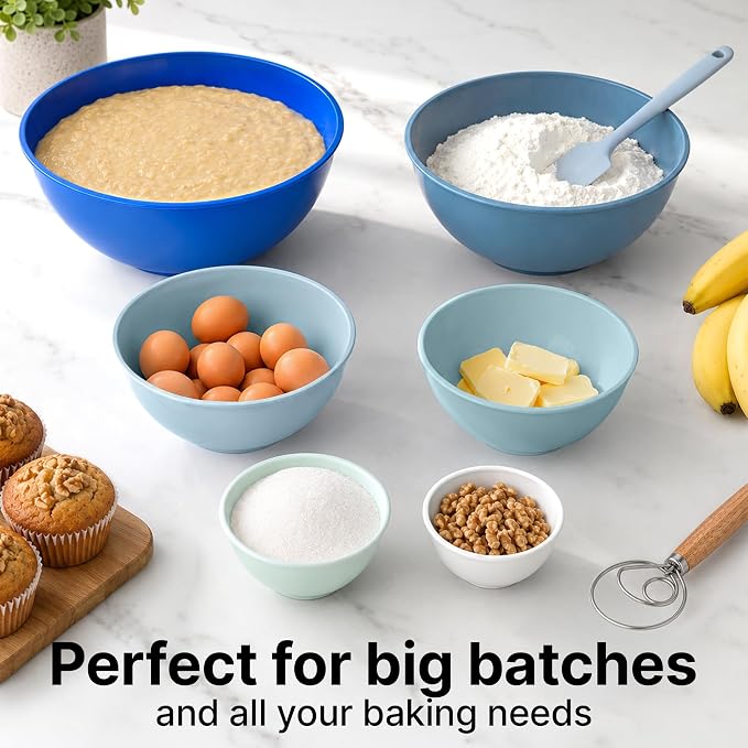 Zulay Kitchen 12 Piece Plastic Mixing Bowls with Lids Set - Leak-Proof Microwave & Freezer Safe Stackable Mixing Bowl Set for Preparing, Serving and Storing - Non-Slip Large Nesting Bowls (Blue Ombre) - Image 4