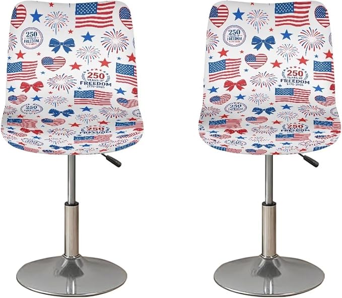 USA Flag Bar Stool Covers 250th Anniversary Patriotic Seat Covers for Dining Room Chairs Stretchable High Mid Low Swivel Chair Seat Covers by Sellikakes