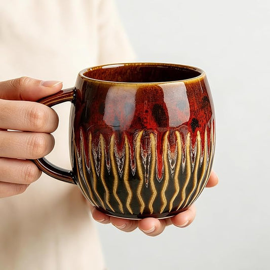 20oz Large Ceramic Coffee Mugs Unique Big Pottery Coffee Mug Microwave Safe Cool Stoneware Cups for Tea Latte Oversized Mug With Handle for Home Red Wide Clay Mugs for Men Fancy Handmade Ceramic Cup by Unknown