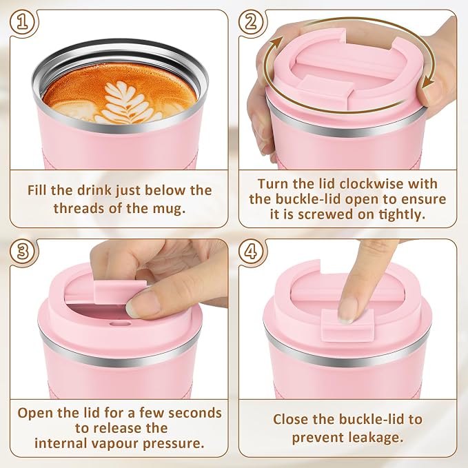 KETIEE 12oz Travel Mug, Insulated Coffee Cup with Leakproof Lid, Travel Coffee Mug Vacuum Stainless Steel Double Walled Reusable Car Tumbler for Hot and Cold Water Tea（Pink） - Image 7