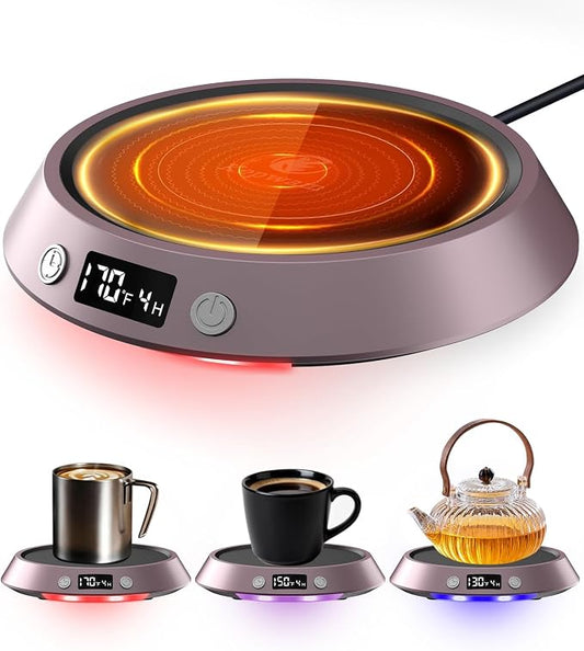 Kepwam Coffee Mug Warmer - 50W Electric Coffee Warmer for Desk 3 Temp Settings & 2-9 Timer Smart Cup Warmer for Desk Candle Warmer Plate with LED Lights Beverage Tea Milk Warmer for Home & Office by Kepwam
