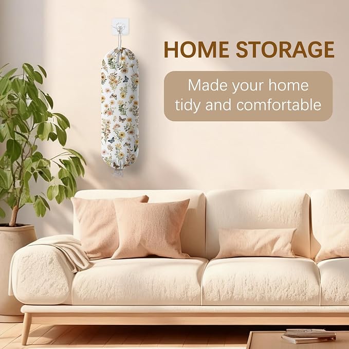 Plastic Bag Holder Butterfly Floral Bag Holder Dispenser, Plastic Grocery Bag Organizer & Wall Mount Paper Trash Bags Saver Storage for Kitchen Home Pantry Decor, Shopping Bags Storage Dispenser - Image 9