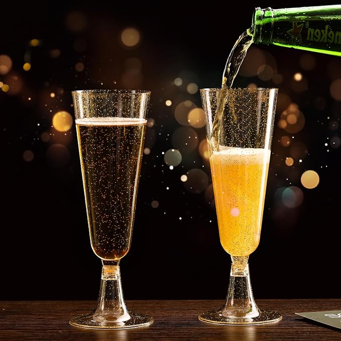 SUREHOME Champagne Flutes Plastic 40 Pcs Gold Glitter Champagne Glasses Disposable Mimosa Glasses Sparkle Clear Acrylic Wedding Toasting Cocktail Cups Bulk for Bridal Shower Birthday Party Supplies - Image 4
