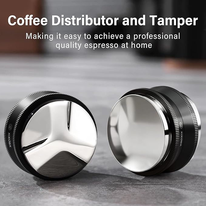 53mm Espresso Tamper, Coffee Distributor and Tamper 304 Stainless Steel Espresso Hand Tamper, Adjustable Depth Espresso Distribution Tool, Professional Espresso Leveler Barista Tools