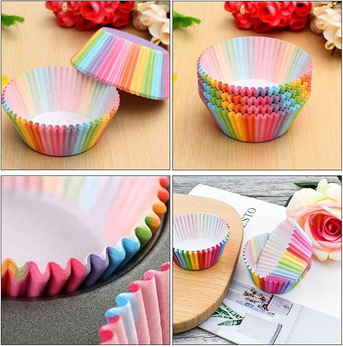 100 Pack Rainbow Cupcake Liners - Standard Size, Greaseproof Paper Muffin Liners for Birthday Party, Wedding Cake, Colorful Cupcake Wrappers - Image 4