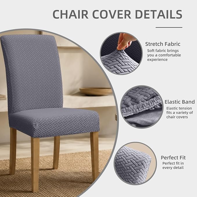Promindfly Dining Chair Covers, 3D Jacquard Fabric Chair Covers for Dining Room, Anti-Scratch Chair Covers Set of 6, Stretch Washable Dining Chair Covers for Kitchen, Hotel - Image 2