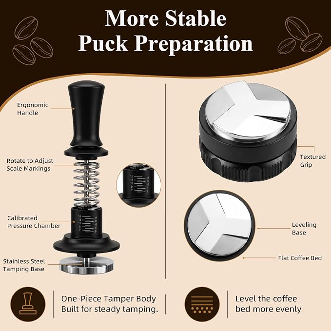 7 PCS Espresso Accessories Kit - 51mm Espresso Tamper Kit with Distributor, Tamping Station, WDT Tool, Funnel, Puck Screen & Brush - Espresso Machine Accessories for 51mm Portafilter - Image 4