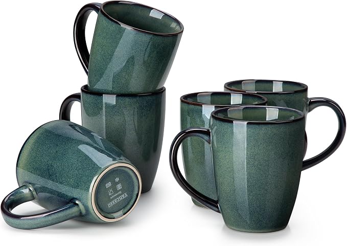 vancasso STARRY Ceramic Coffee Mug Set of 6, 16 Oz Tea Cups with Handle for Latte, Tea, Cappuccino, Milk, Cocoa, Microwave&Dishwasher Safe, Green by vancasso