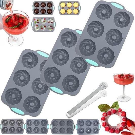 Wreath Ice Mold, Christmas Ice Cube Molds, Silicone Wreath Ice Cubes Tray, 6 Hole Silicone DIY Mold Suitable, Flexible Silicones Easy Release, for Holiday Cocktails/Chocolate/Desserts (B*3)