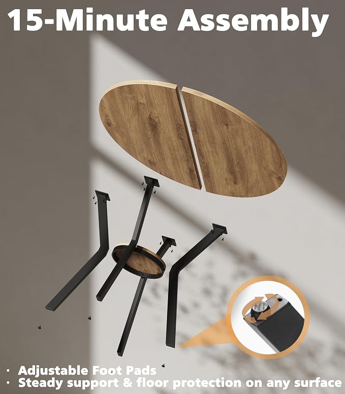 Round Kitchen Tables for 2-4, 31.5" Small Dining Tables with Storage, Rustic Wood Circle Dinner Table with Metal Leg, Farmhouse Dinner Table for Small Space, Dining Room, Kitchen, Office, Apartment - Image 3