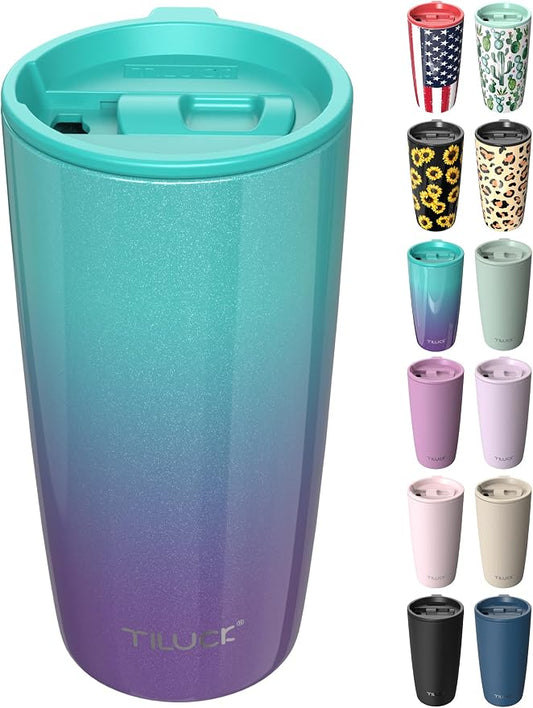TILUCK 20 oz Insulated Coffee Tumbler with BPA-Free Lid | Travel Coffee Mug, Dishwasher Safe, Cup Holder Friendly,Double-Wall Vacuum Insulation for Hot & Cold Drinks,GlitterBluePurple by TILUCKBringsGoodLuck