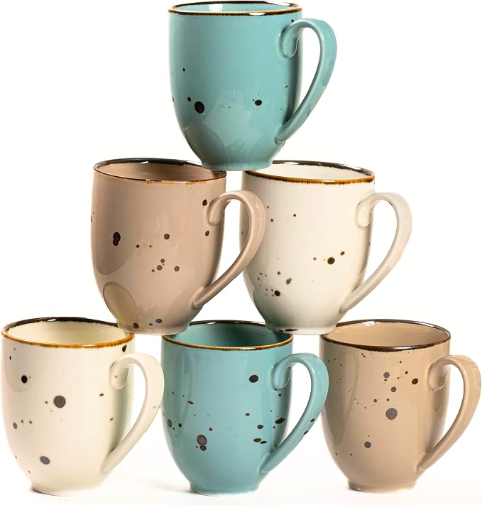 Esfour Ceramic Coffee Mugs Set Of 6, 14 Oz Large Handle Heavy Duty Cups - Microwave Dishwasher Safe - Latte, Cappuccino, Tea, Cocoa, Mocha - Men, Women, Home Office Daily Use, Natural Assorted Colors by ESFOURCERAMICS