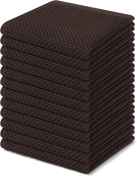 Homaxy 100% Cotton Waffle Weave Kitchen Dish Cloths 12-Pack, Dark Brown | 12 x 12 Inches, Ultra Soft Absorbent Dish Towels, Quick Drying Dish Rags with Hanging Loop by Homaxy
