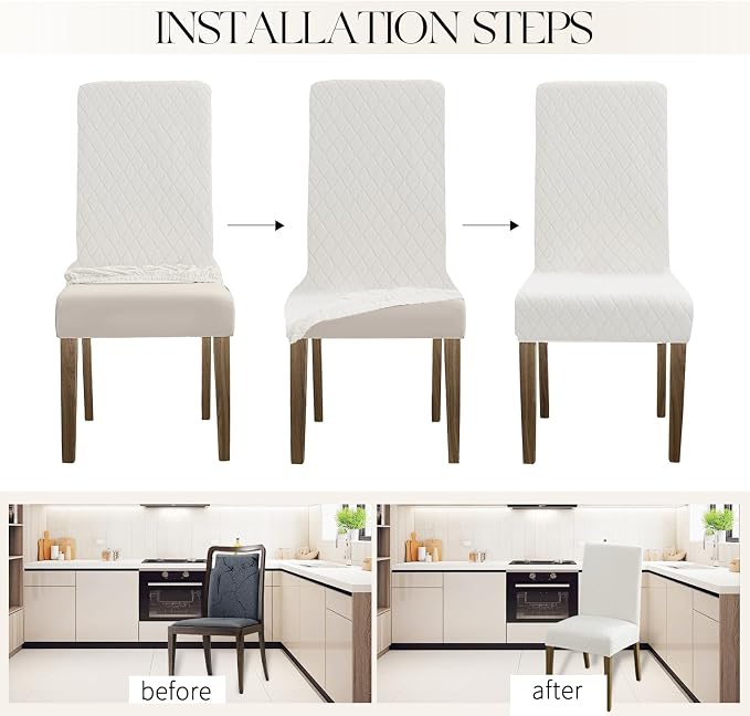 MOSAYT 100% Waterproof Dining Room Chair Covers Set of 2, Super Fit Stretch Jacquard Parson Chairs Slipcovers Removable Washable Chair Seat Protectors for Home, Kitchen, Banquet (White) - Image 5