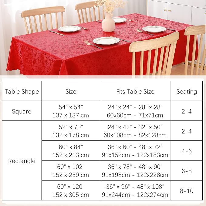 Smiry Rectangle Waterproof Heavy Duty Vinyl Tablecloths, 70 x 90 Inch | Wipeable Washable Floral Embossed Table Cover for Kitchen and Dining Room, Indoor & Outdoor Use, Red - Image 6