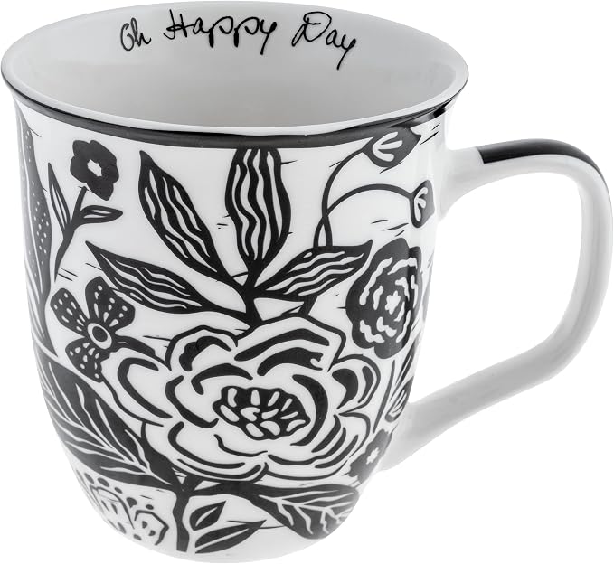 Karma Gifts 16 oz Black and White Boho Mug Floral - Cute Coffee and Tea Mug - Ceramic Coffee Mugs for Women and Men, 4.25" x 3.7" by KarmaGifts