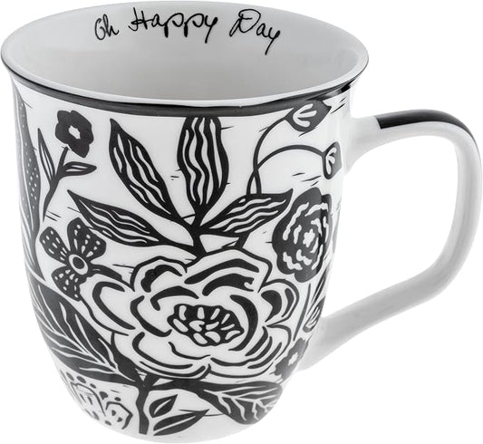 Karma Gifts 16 oz Black and White Boho Mug Floral - Cute Coffee and Tea Mug - Ceramic Coffee Mugs for Women and Men, 4.25" x 3.7" by KarmaGifts