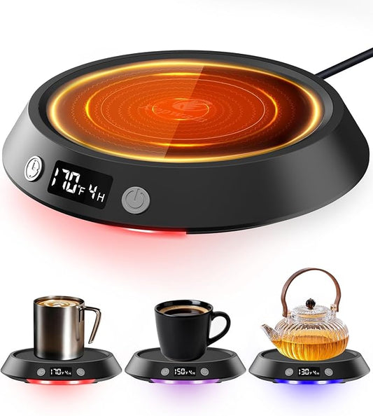 Kepwam Coffee Mug Warmer - 50W Electric Coffee Warmer for Desk 3 Temp Settings & 2-9 Timer Smart Cup Warmer for Desk Candle Warmer Plate with LED Lights Beverage Tea Milk Warmer for Home & Office by Kepwam