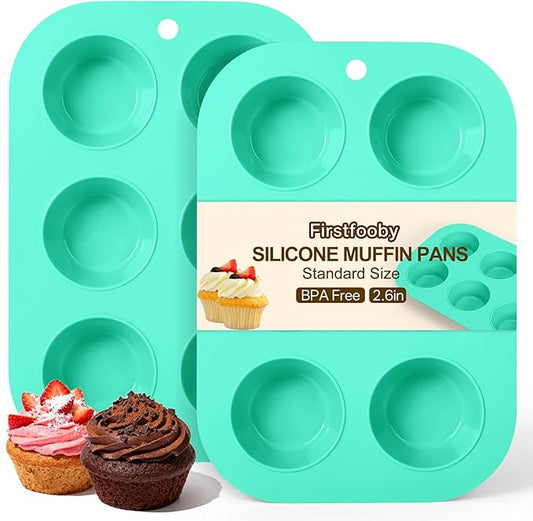 2 Pack Silicone Muffin Pan for Baking, Regular Size Nonstick Cupcake Pan, 6-Cup Silicone Muffin Tin BPA Free Dishwasher Safe, Great for Muffin Cupcake Brownie Egg Tart