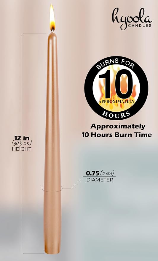 Hyoola 12 Pack Tall Metallic Taper Candles - 12 Inch Copper Metallic, Dripless, Unscented Dinner Candle - Paraffin Wax with Cotton Wicks - Image 4