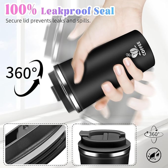 17oz Insulated Travel Coffee Mug with Flip Lid ¨C Leakproof Stainless Steel Insulated Coffee Tumblers, Reusable Coffee Cup for Hot & Cold Drinks, Perfect for Camping & On-the-Go - Image 6