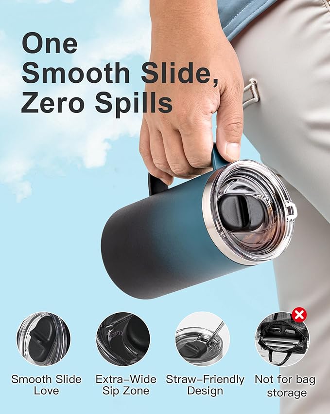 RAYMYLO Insulated Coffee Mug 24 oz, Spill-Proof & Detachable Slider Lid | Double Wall Stainless Steel with Thorough Clean Lid & Handle, Cold for 9 Hrs, Suitable for Camp Home Office - Image 3