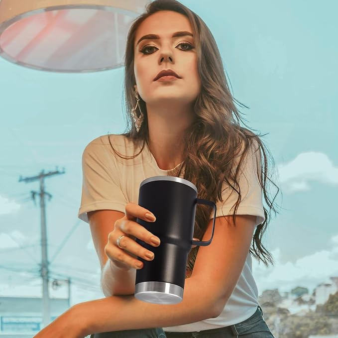 20 oz Tumbler with Handle and Lid Insulated Travel Coffee Mug Black 1P | Stainless Steel Tumbler, coffee tumbler with handle,Spill Proof Double Wall Vacuum Tumbler Cup Keep Drink Hot & Cold - Image 2