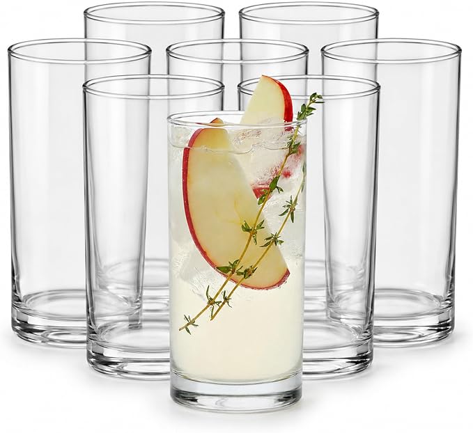 Heavy Base Drinking Glasses Set of 8, Weighted Clear Water Cups | 15.5 oz Capacity for Water, Juice, Soda, Cocktails, and More with Weighted Base and Dishwasher-Safe Cleanup by Libbey