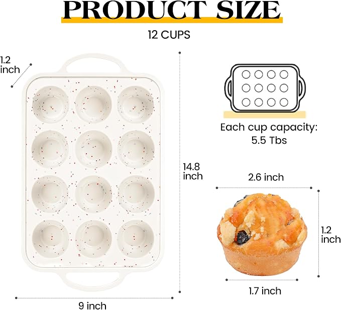 Silicone Muffin Pan with Metal Frame, Nonstick 12 Cup Regular Size Cupcake Pan, Silicone Muffin Tray for Baking Egg Bites Muffins Cupcakes Gifts for Mom Home Baker Kitchen (1 Pc, Cream) | Metal Frame, Nonstick, Cupcake Pan, For Baking Egg Bites Muffins... - Image 4