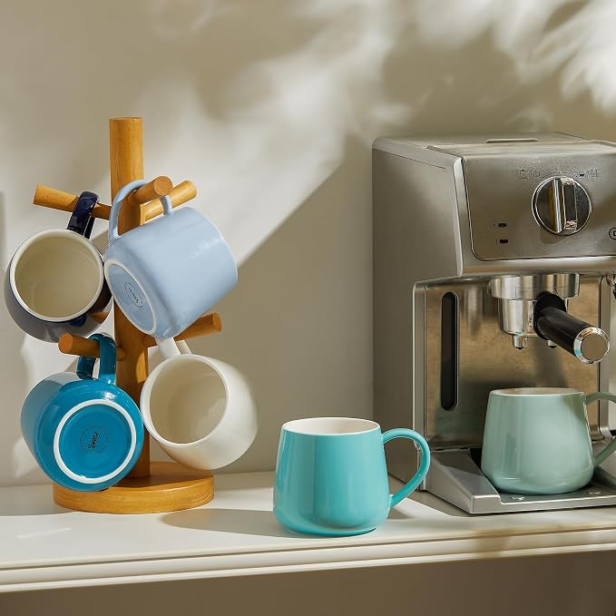 Sweese Porcelain Coffee Mugs Set of 6, 12 Ounce Coffee Cups with Handle for Coffee, Tea, Cocoa, Blue Assorted Colors Coffee Mugs with Modern Design for Great Gift Option, Microwave Safe - Image 7